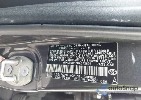 2017 Toyota Yaris L из США, поврежденный, VIN VNKKTUD37HA072693